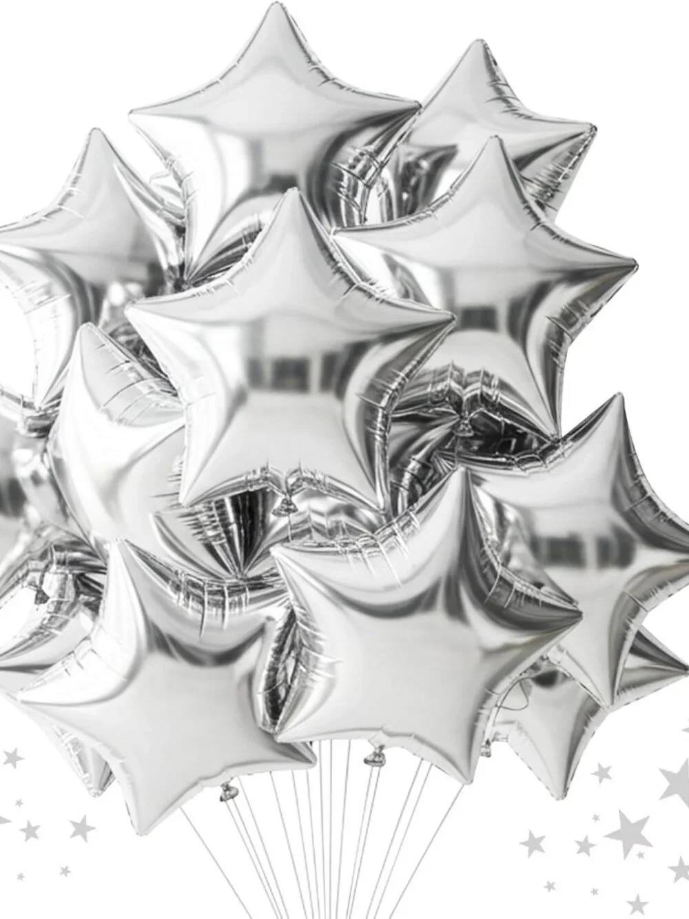 28 Silver & Blue Star Shape Foil Balloons